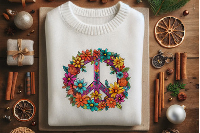 Floral Peace Symbol in Spring Colors