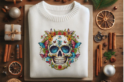 Colorful Skull with Floral Accents