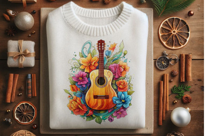 Guitar Surrounded by Spring Flowers