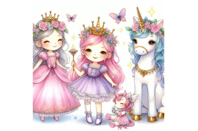 A bundle of Cute princess with  Unicorn