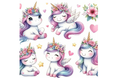 A bundle of Set of isolated coloring cute unicorn