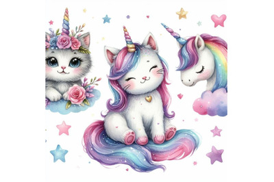 A bundle of Cat Unicorn Vector Illustration Set