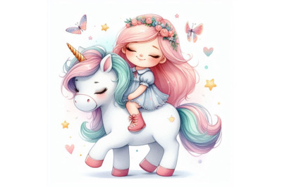 A bundle of Cute unicorn with girl