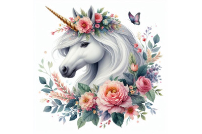 A bundle of Unicorn head with flowers - card and