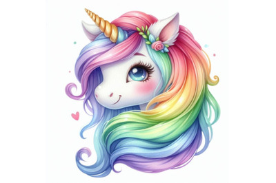 A bundle of Cute cartoon unicorn head with rainb