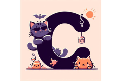 4 animal alphabet C with cat