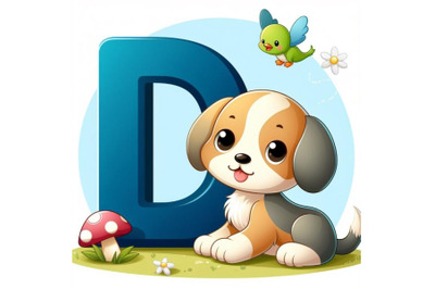 4 animal alphabet D with puppy