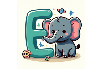 4 animal alphabet E with elepha