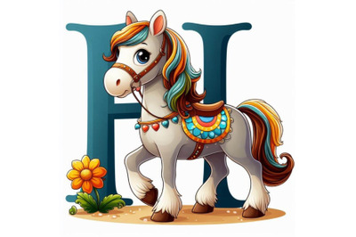 4 animal alphabet H with Horse