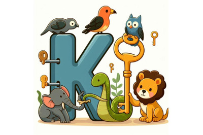 4 animal alphabet K with Key