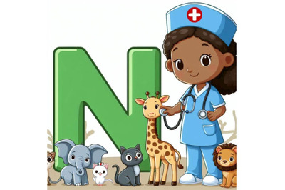 4 animal alphabet N with Nurse