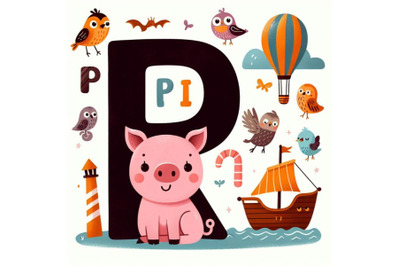 4 animal alphabet P with Pig