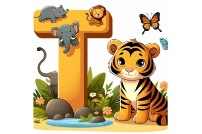 4 animal alphabet T with Tiger