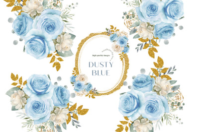 Dusty Blue Rose Flowers Clipart&2C; Blue Flowers Bouquets