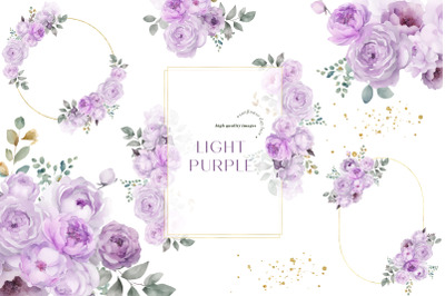 Elegant Light Purple Flowers Clipart&2C; Lilac Floral&2C; Borders Clipart