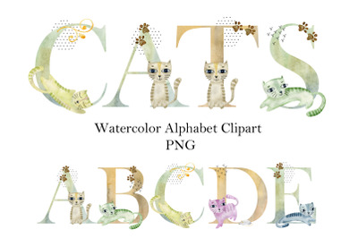 Watercolor Alphabet with cats.