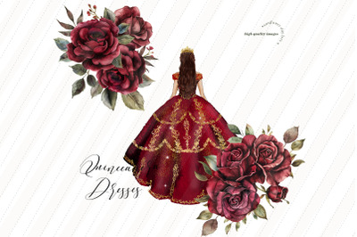 Elegant Burgundy Princess Roses Clipart&2C; Burgundy Flowers