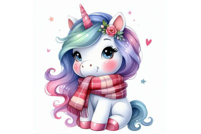 4 Cute Cartoon Unicorn in a scarf