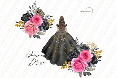 Black Princess Pink Roses Clipart&2C; Black Pink Flowers