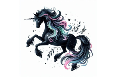 4 Unicorn black silhouette. Vector