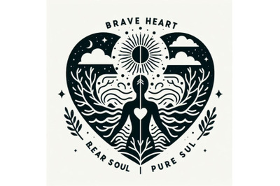 Bundle of 4 Brave heart, clear mind, pure soul, vector