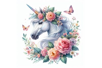 4 Unicorn head with flowers - car