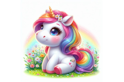 4 Cute Cartoon Unicorn on a mea