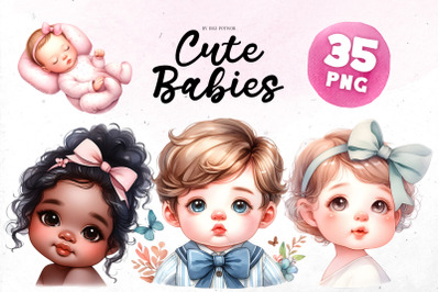 Watercolor Cute Babies Bundle | PNG cliparts