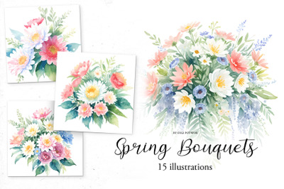 Spring Valley Watercolor Illustrations | JPG Cliparts