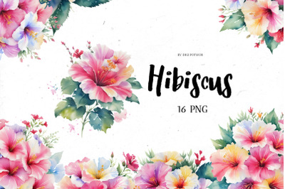 Watercolor Hibiscus Bundle | PNG cliparts
