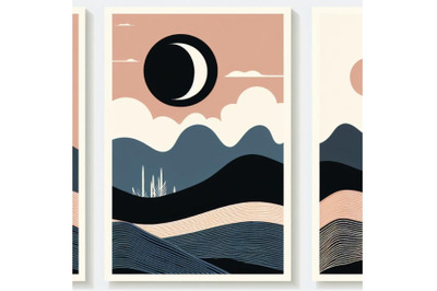 A bundle of 4 Abstract contemporary landscape posters