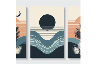 A bundle of 4 Abstract landscape posters. Contemporar