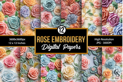 Pastel 3D Roses Embroidery Seamless Patterns