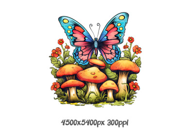 Butterfly on Wild Mushrooms