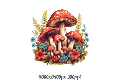 Mushroom Garden with Rainbow