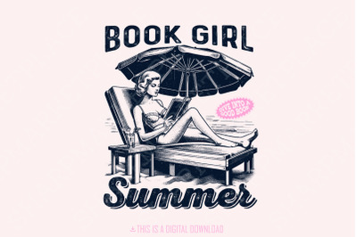 Book Girl Summer PNG, Beach Book Lover, Funny Bookish Reader, Bookish Vacation, Romance Book, Trendy Summer Aesthetic, Retro Beach Vibes