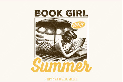 Book Girl Summer PNG, Beach Book Lover, Bookish Funny Reader, Bookish Vacation, Romance Book, Sarcastic Retro Summer Design, Digital