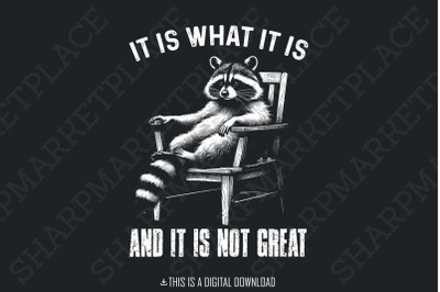 It Is What It Is, And It Is Not Great Racoon T-Shirt Design, Sarcastic Funny Graphic Tee PNG, Trending Sublimation Design, Digital Download