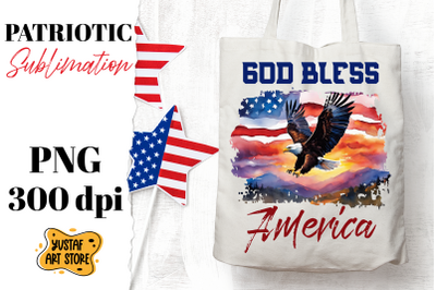 Patriotic sublimation. Watercolor American flag and eagle