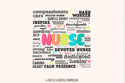 Retro Nurse Word PNG, Nurse Life Png, Funny Nurse Quotes, Floral Nurse, Doodles, Sublimation Design, Nurse Gift, Instant Download