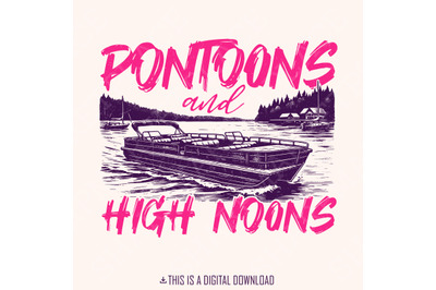 Pontoons and High Noons Retro Vintage Neon Summer Boat PNG, Trendy Beer Seltzer Design, Digital Download