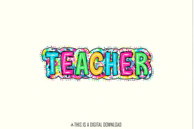 Teacher PNG, Bright Paisley Floral, Scribble Doodle, School Digital File, Sublimation Download, DTF, Bright Floral, Trendy Teacher PNG