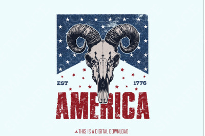 Western Bull Skull American Flag PNG, 4th of July Sublimation Design, Patriotic Independence Day Digital Download, Country Western July 4th