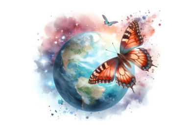 Bundle of 4 Butterfly flying over the planet