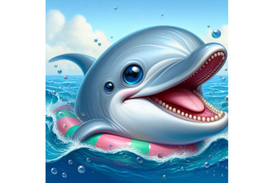 Bundle of 4 funny dolphin cartoon