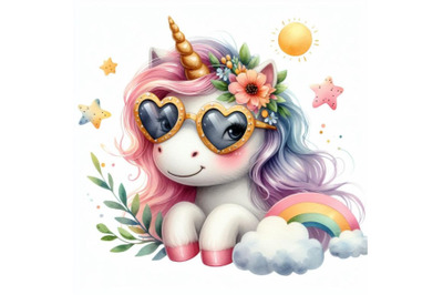 4 Cute unicorn with sun glasses