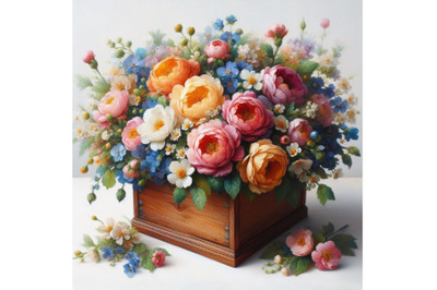 4 flowers wooden box