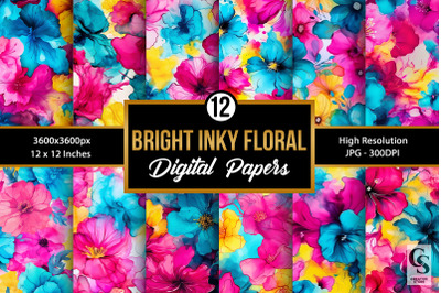 Bright Alcohol Ink Flowers Digital Papers