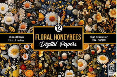 Wildflower Honeybees Embroidery Digital Papers