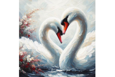 4 Art Romantic swan couple. Art love